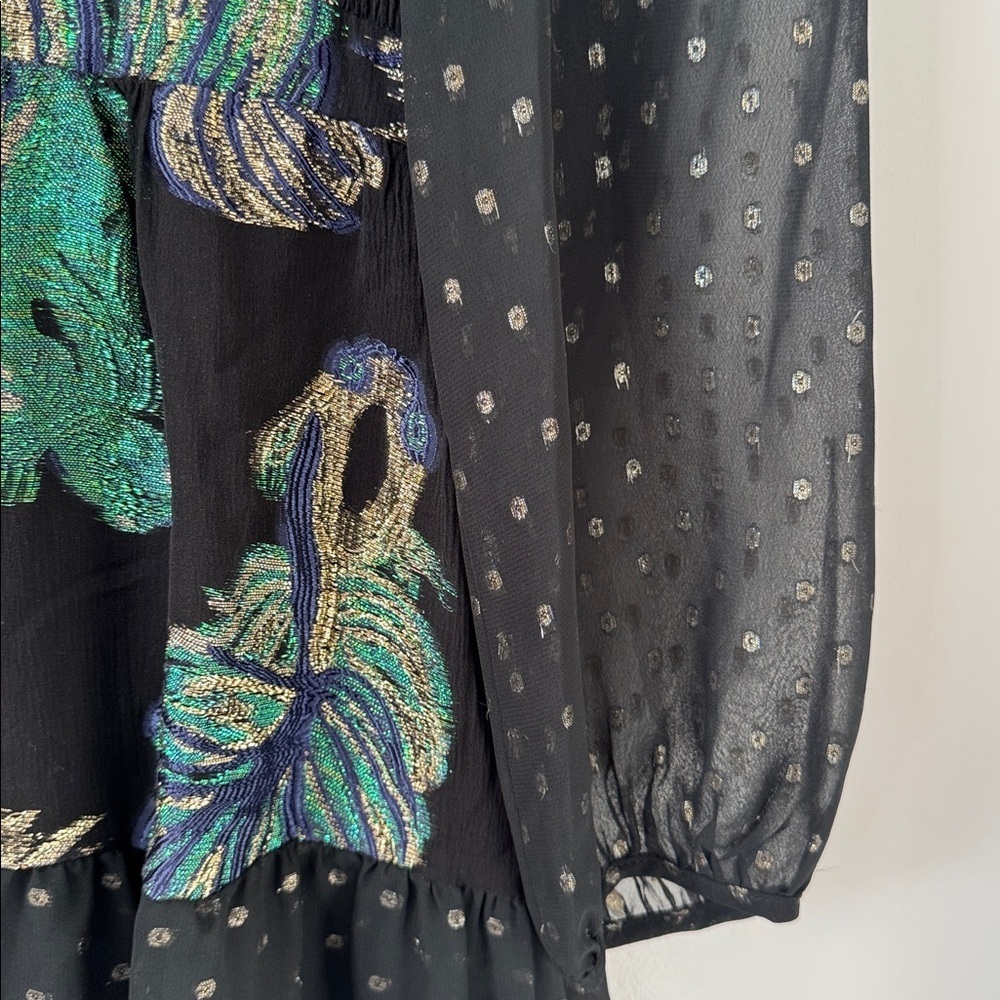 Cynthia Rowley Inverness Metallic Sheer Silk Mini Dress Black Fish Size 6 - Picture 6 of 13